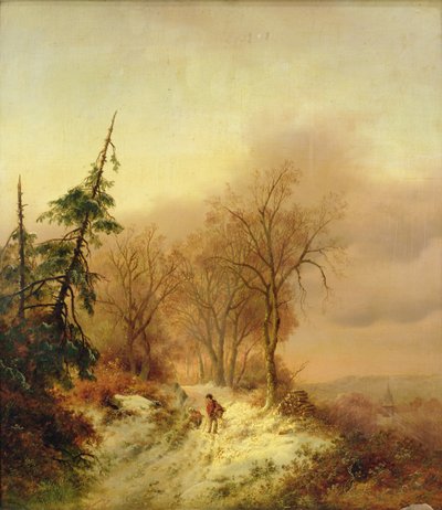 Winter scene with figures by Cornelis Kruseman